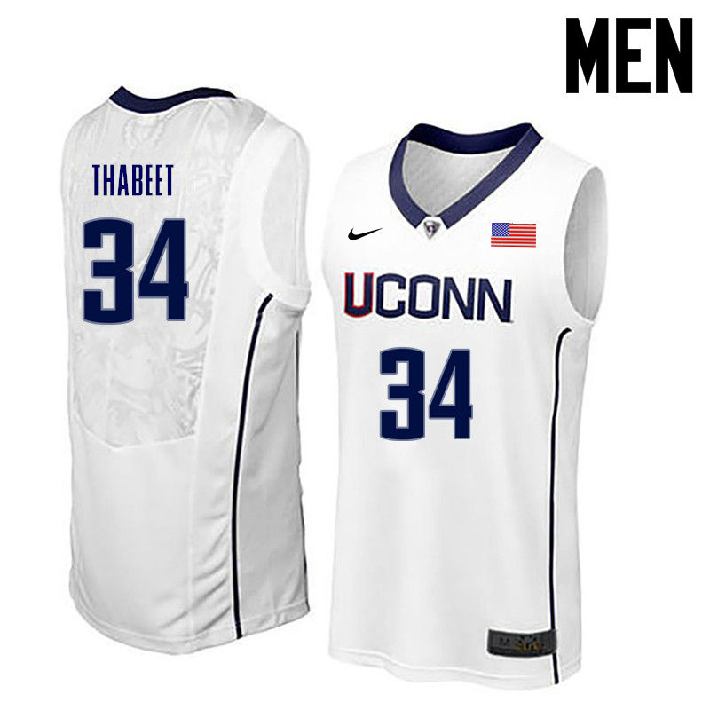 Men Uconn Huskies #34 Hasheem Thabeet College Basketball Jerseys-White - Click Image to Close